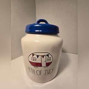 Rae Dunn 4th of July Canister with Blue Lid Celebrate